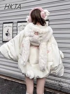 2024 Winter New Cute Rabbit Bear Warm Cotton-padded Coat Women Clothes Sweet Girls Loose Kawaii Long-sleeved Jackets Casacos
