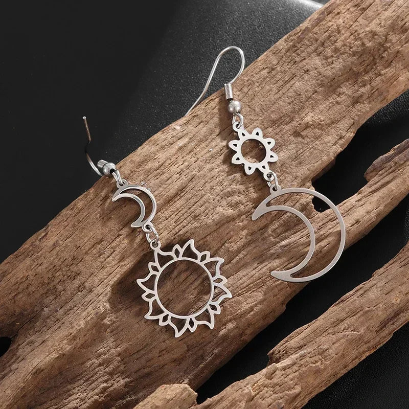 Geometric Heart Shaped Sun Pendant Earrings Stainless Steel Women's Earrings Fashion Charm Hip Hop Trendy Wedding Jewelry