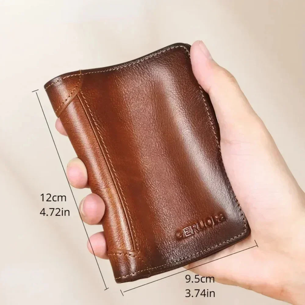 Men's Wallets RFID Blocking Genuine Leather Trifold Business Short Purse Wallet for Men with ID Window and Credit Card Holder