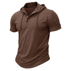 Men's Short-sleeved T-shirts for Sports and Fitness American-style Henley Shirt Hooded Top
