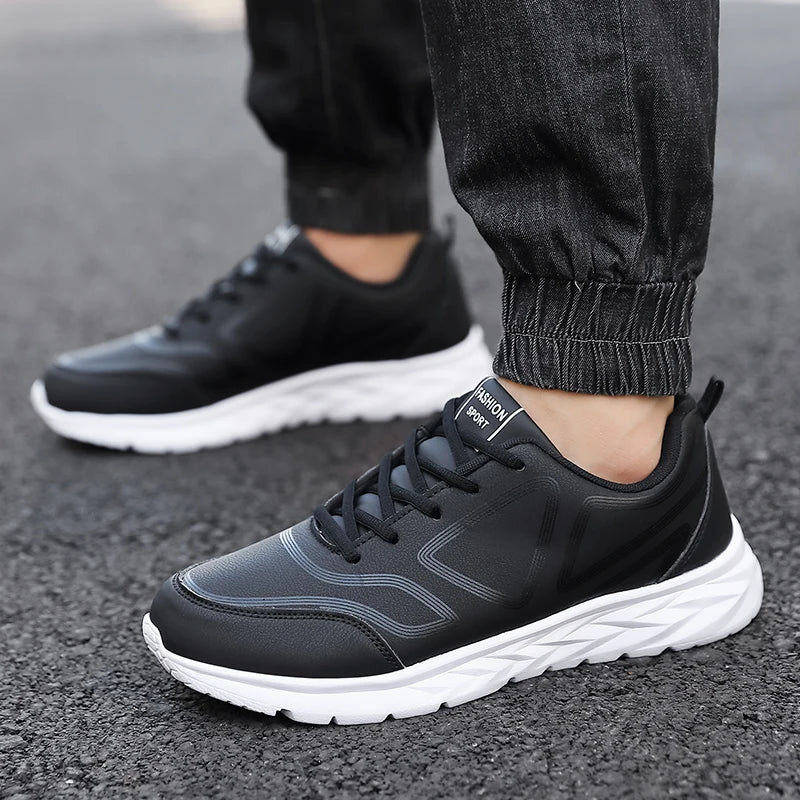 Men's Shoes Summer Men Sneakers Comfortable Classic Casual Flat Shoes Outdoor Walking Sport Black Shoe Man PU Leather Masculino