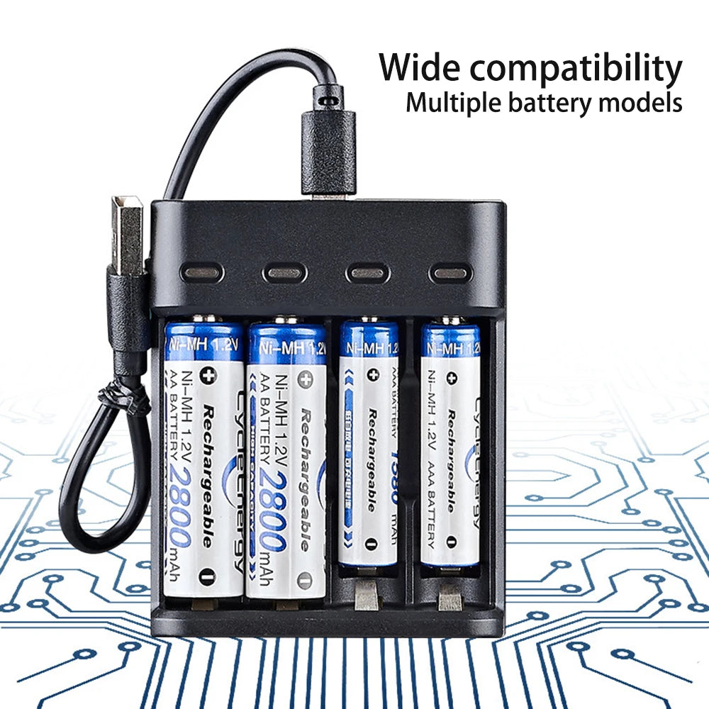 Battery Charger 4 Slot Intelligent Fast Charge With LED Indicator For 1.2V NiMH NiCd AAA/AA Rechargeable Batteries USB Charger