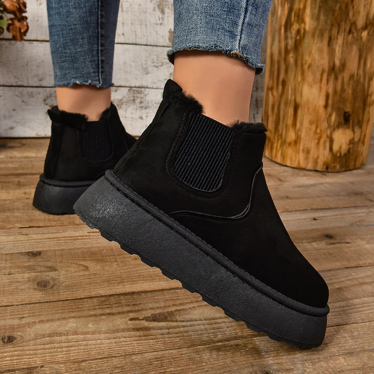 Winter Women Short Plush Warm Snow Boots Casual Shoes  New Suede Fur Chelsea Ankle Boots Flats Platform Ladies Shoes Botas