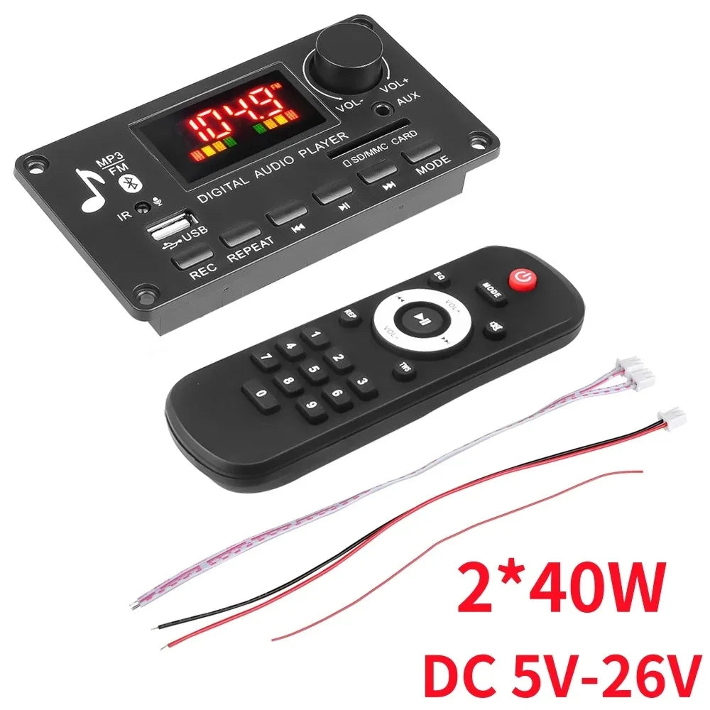 Handsfree 80W Amplifier DIY MP3 WAV Decoder Board DC 12V Bluetooth 5.0 USB FM AUX 3.5mm TF Radio For Car Music Speaker Recording