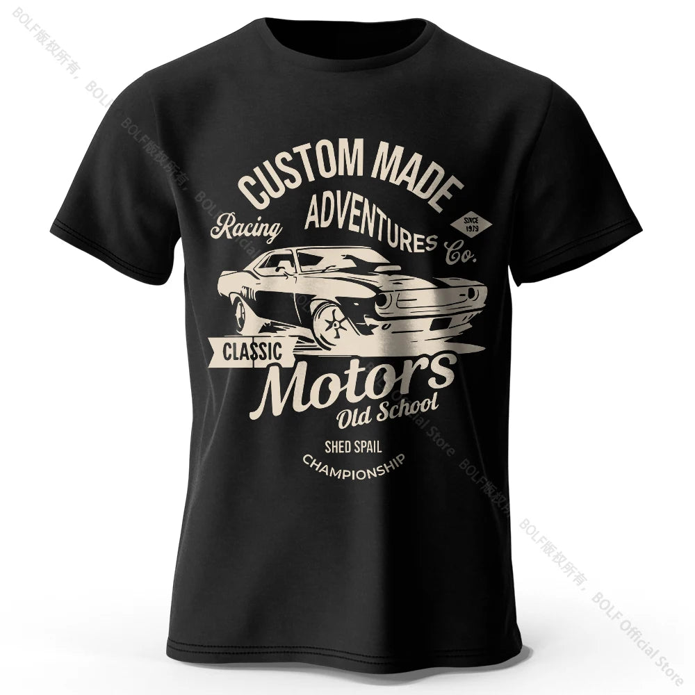 Men's Motors Printed T-Shirt 100% Cotton Oversized Vintage Old School Graphic Tees for Men Women Summer Tops
