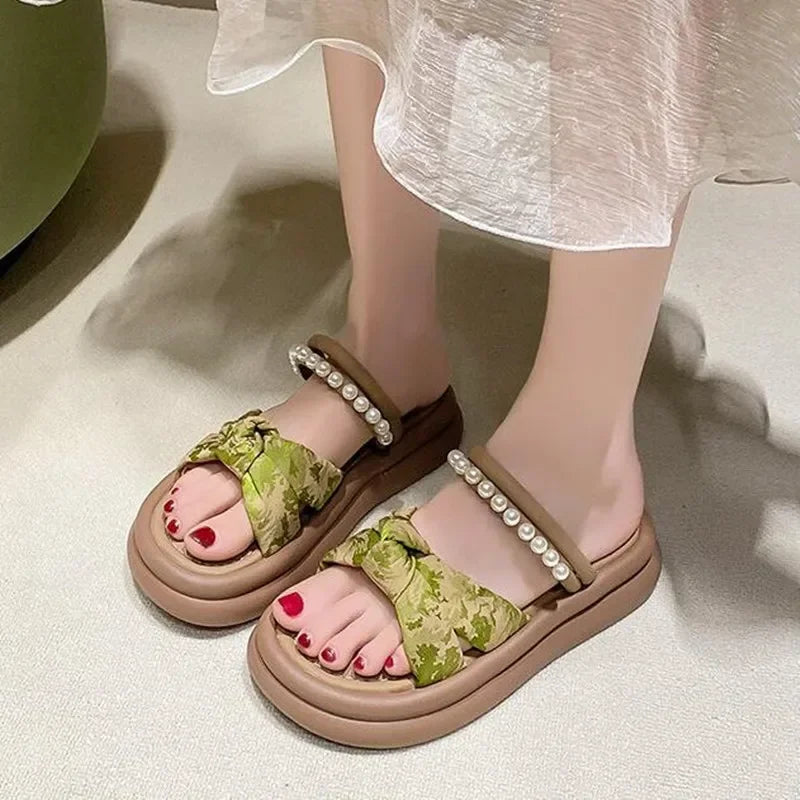 Designer Shoes Woman 2025 Slippers Casual Pantofle Low Platform Female Beach Luxury Summer New Sabot Slides Fabric Scandals Rome