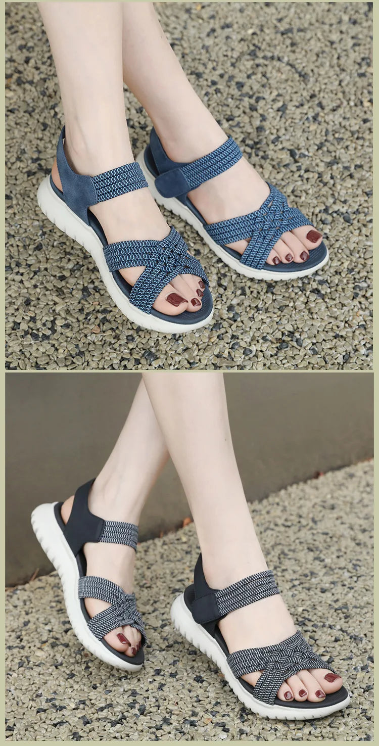 Women's Sandals Summer Casual Non-Slip PU Light Comfort Elastic Soft MD Platform Wedges High Heels Beach Shoes Woman