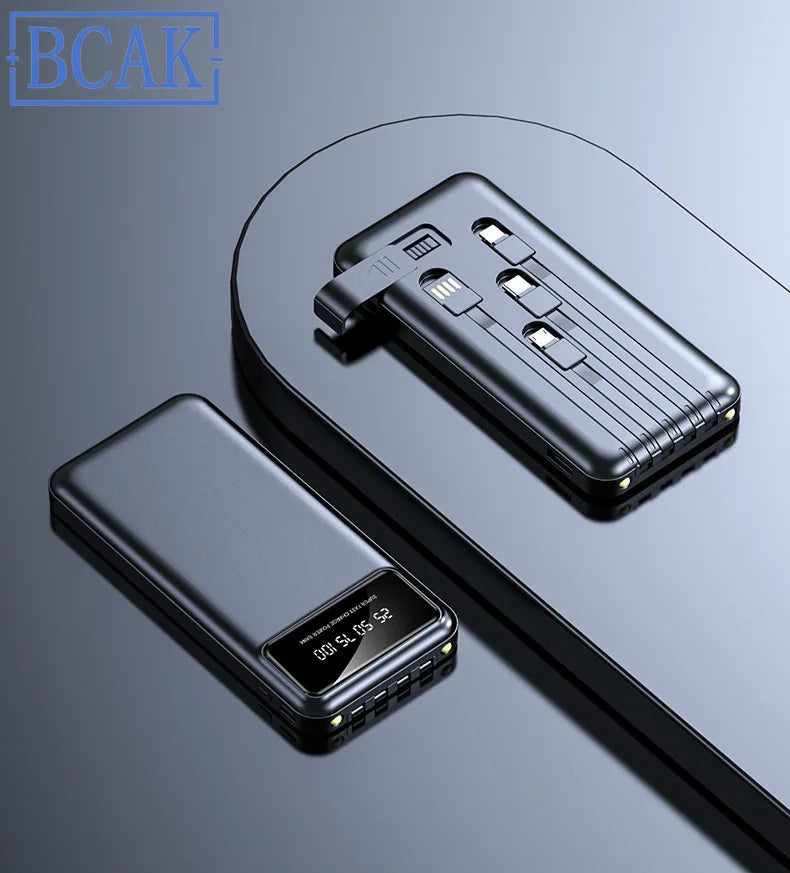 New Style BCAK power bank 20000mAh self-contained cable fast charging mini mobile phone gift mobile power supply