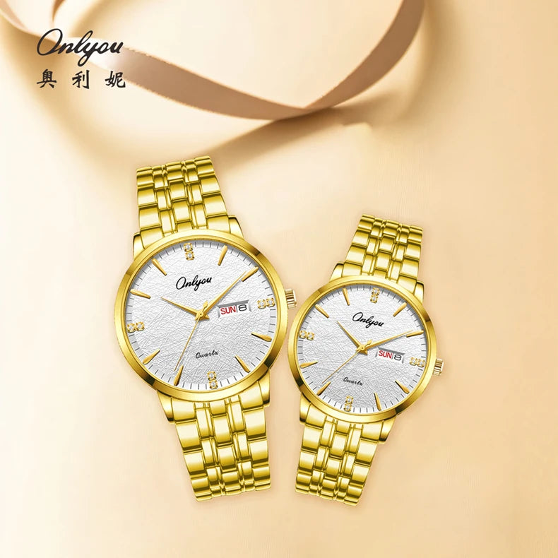 New ONLYOU High Quality Luxury Couple Watches, Original Stainless Steel Watches for Men and Women, Top Brand Couple Watches