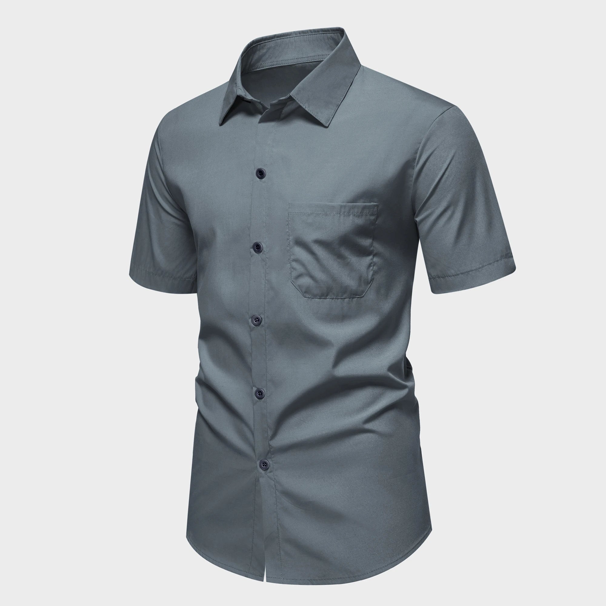New men's short-sleeved shirt casual solid color with pockets summer men's outdoor fashion comfortable breathable personality