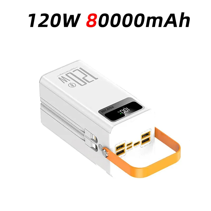 120W Super Fast Power Bank 200000mAh Large Capacity Outdoor Mobile Power Supply Supports 7 Devices to Charge At The Same Time