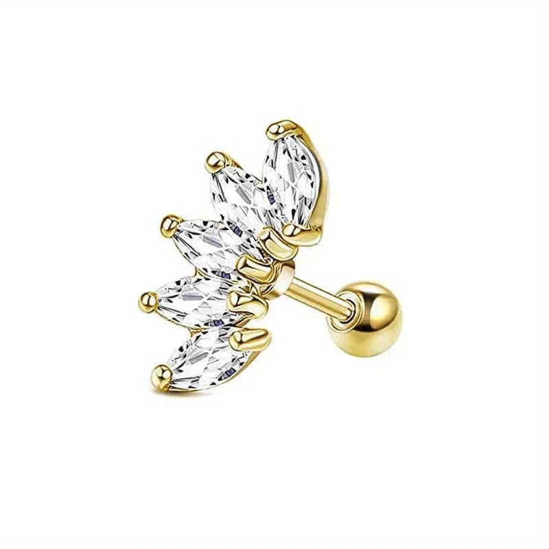 Bobisty 1PC Stainless Steel Cartilage Earring Stud for Women Flower Heart Hypoallergenic Screw Back Earrings Piercing Jewelry