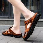 2023 Sandals Summer Men Leather  Classic Men Shoes Slippers Soft Sandals Men Roman Comfortable Outdoor Walking Footwear