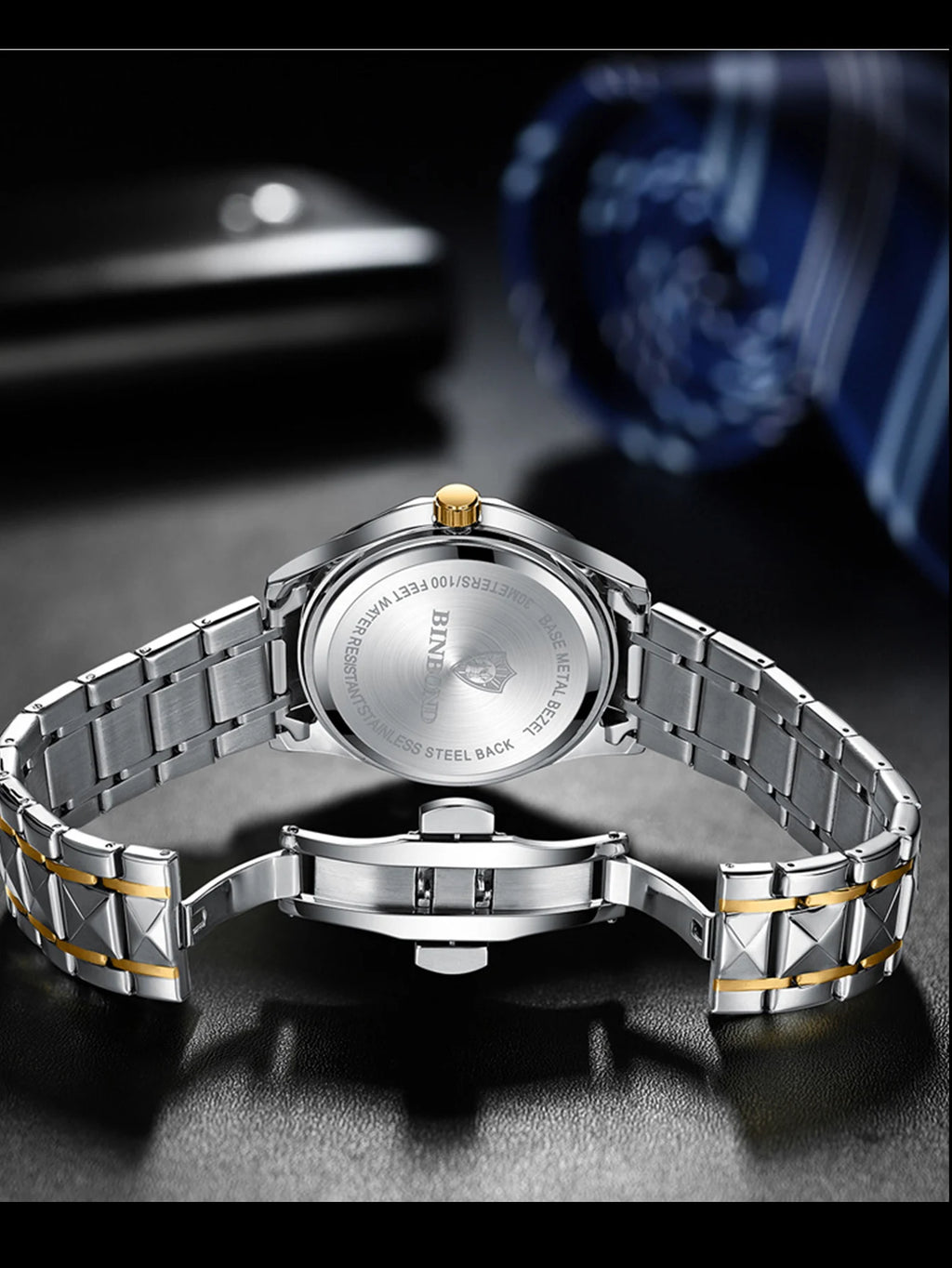 BINBOND 2pcs/Set Couple Watches 30M Waterproof Fashion Diamond Valentine Day Gift Stainless Steel Watch Men Women Quartz Watch