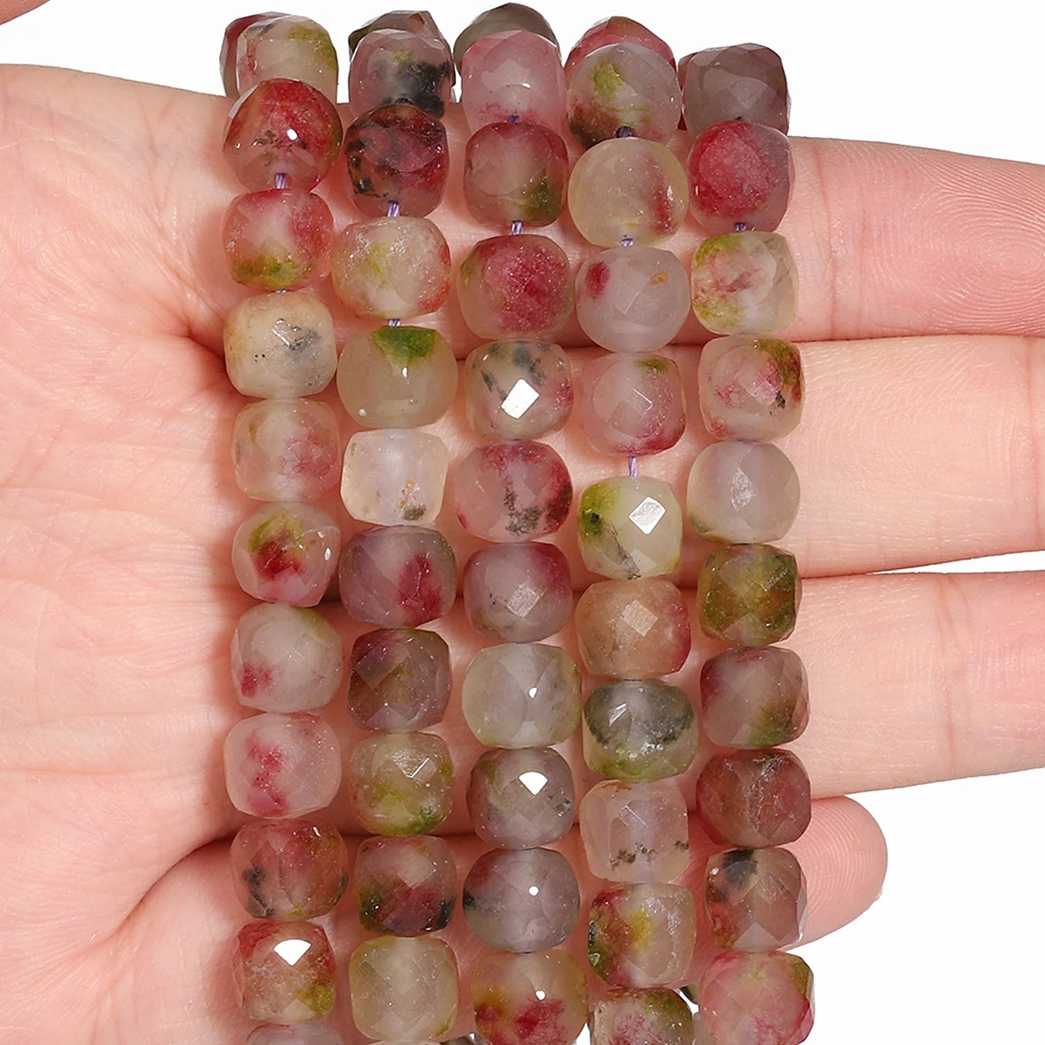 7-8mm Faceted Cube Beads Tourmaline Picture Jasper Agate Turquoise Amethyst Stone Beads for Jewelry Making Diy Accessories