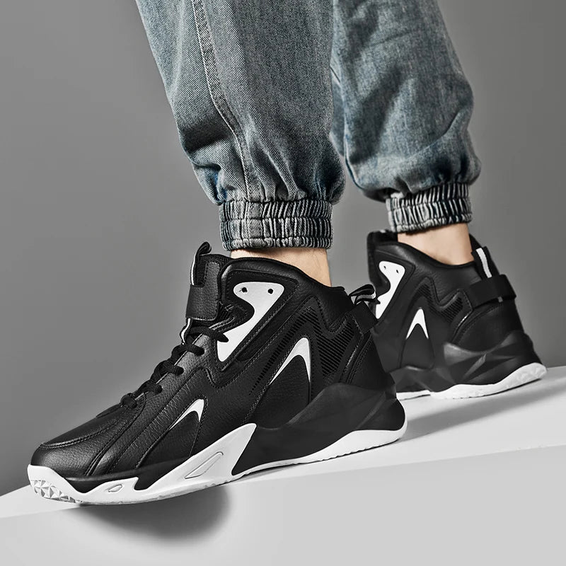Mens Comfortable Basketball Shoes Outdoor Casual High Top Footwear Fashion Trend Leather Sneaker Oversized 39- 50 Wear Resistant
