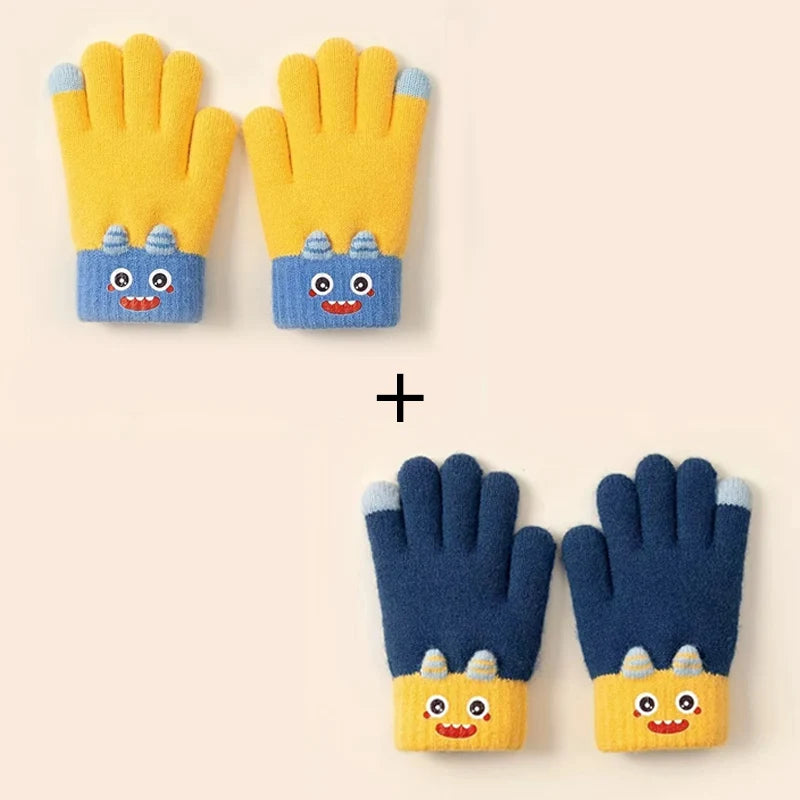 Cartoon Winter Gloves: Full-Finger Insulated Gloves for Warmth. Hand Wash Cold. For Autumn & Winter Weather Protection.
