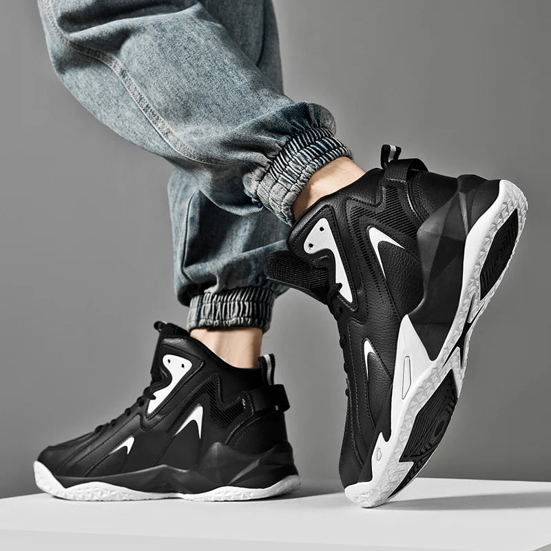 Mens Comfortable Basketball Shoes Outdoor Casual High Top Footwear Fashion Trend Leather Sneaker Oversized 39- 50 Wear Resistant