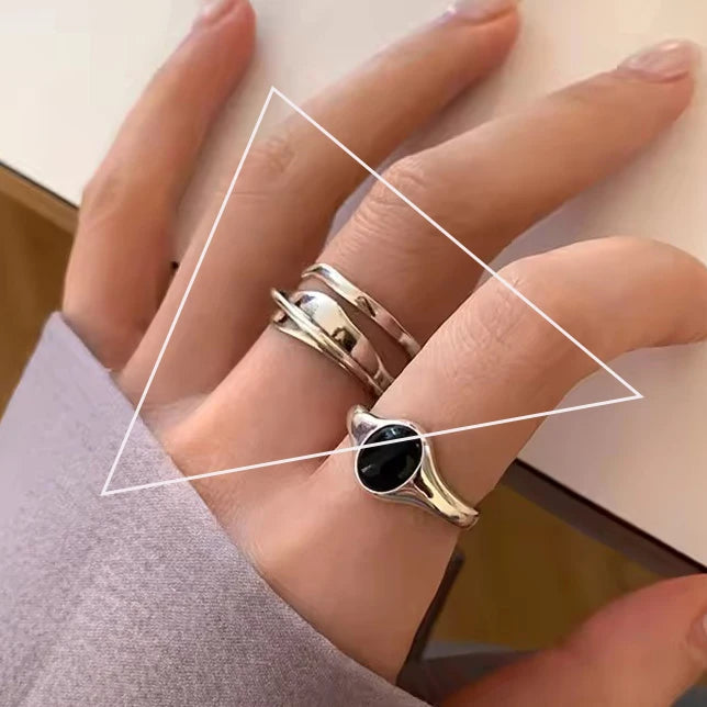 Real 925 Sterling Silver Retro Round Geometric Ring For 2 Rings Women Chain Vintage Fine Jewelry Minimalist Accessories Gift