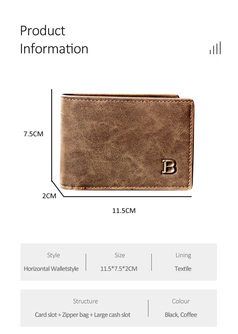New Business Men Wallets Small Money Purses Wallets New Design Dollar Price Top Men Thin Wallet with Coin Bag Zipper Wallet