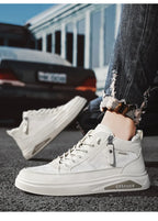 Men's Mid-top Shoes with Simple Solid Color Design Flat Bottom for All Seasons Durable  Anti-slip Lace-up Walking Casual Shoes