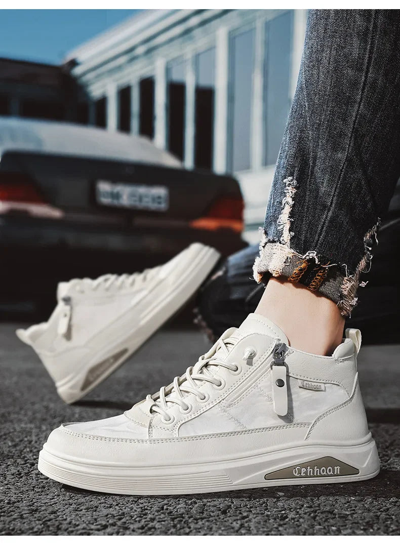 Men's Mid-top Shoes with Simple Solid Color Design Flat Bottom for All Seasons Durable  Anti-slip Lace-up Walking Casual Shoes