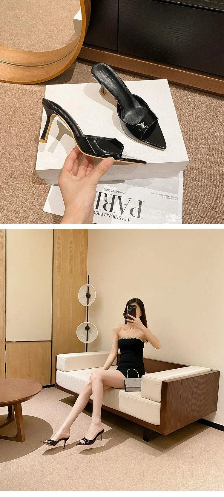 Women's High Heel Slippers Thin Heels Pointed Toe Solid Slippers Women Dress Banquet Summer Mature Concise Zapatillas De Mujer