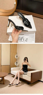 Women's High Heel Slippers Thin Heels Pointed Toe Solid Slippers Women Dress Banquet Summer Mature Concise Zapatillas De Mujer