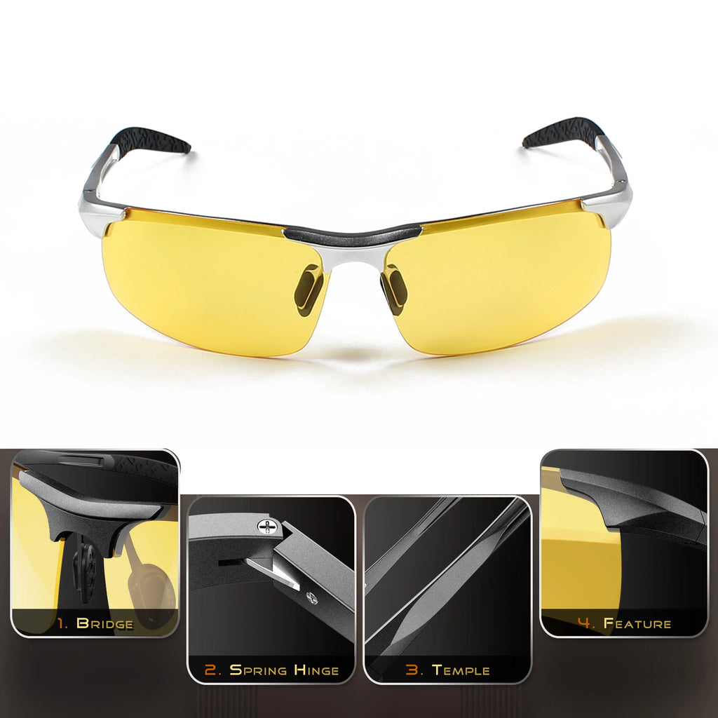 Fishing Sport Sunglasses Men Polarized UV400 Aluminum Rectangle Rimless Sun Glasses Photochromic Night Vision Eyewear