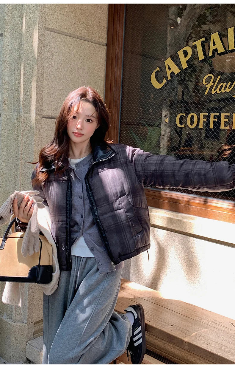 2025 New Korean Winter Women Down Cotton Jacket Parkas Short Cotton Padded Turn Down Collar Ladies Quilted Outerwear