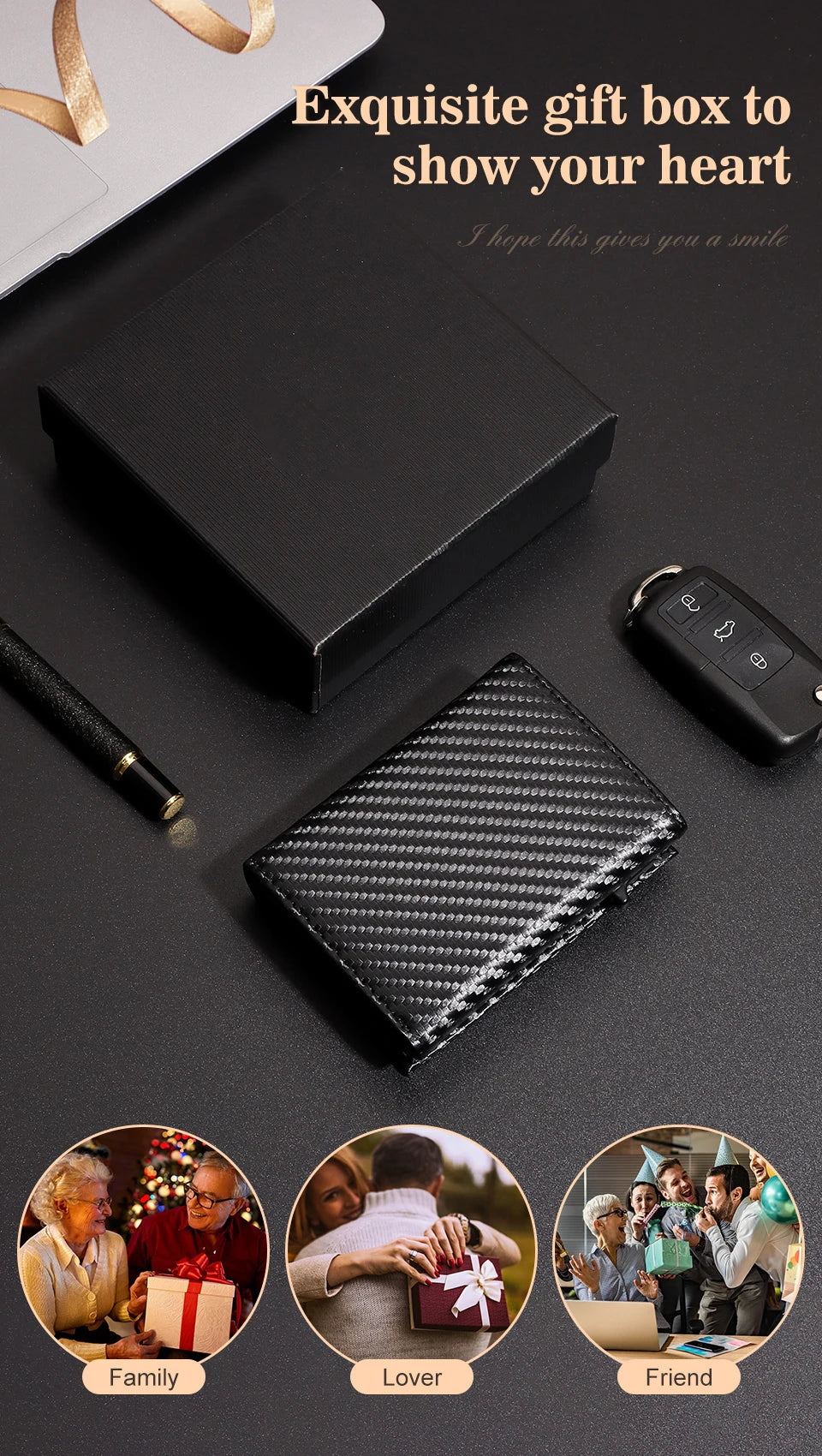 Wallet for Men, Smart Pop Up Wallet, Slim Minimalist RFID Blocking Credit Card Holder, Front Pocket Purse with Bill Compartment