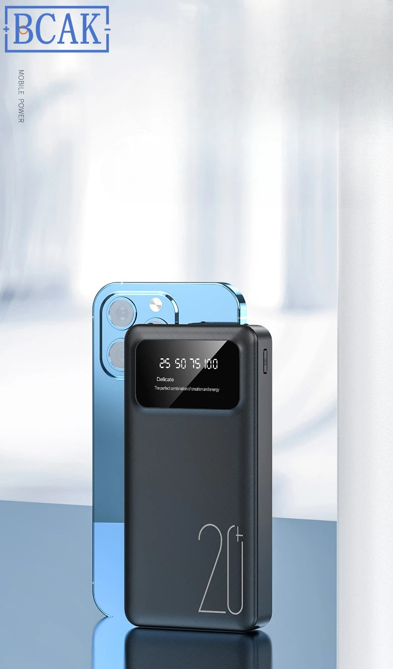 New Style BCAK power bank 20000mAh self-contained cable fast charging mini mobile phone gift mobile power supply