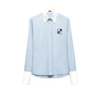 Simple New Women's Shirt Splicing Design Embroidery Flowers Elegant and Versatile Spring and Summer Striped Women's Tops