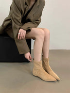 Women Flats Pointed Toe Boots Sexy Suede Ankle Boots Designer 2025 New Winter Shoes Chelsea Elegant Party Woman Fashion Botas