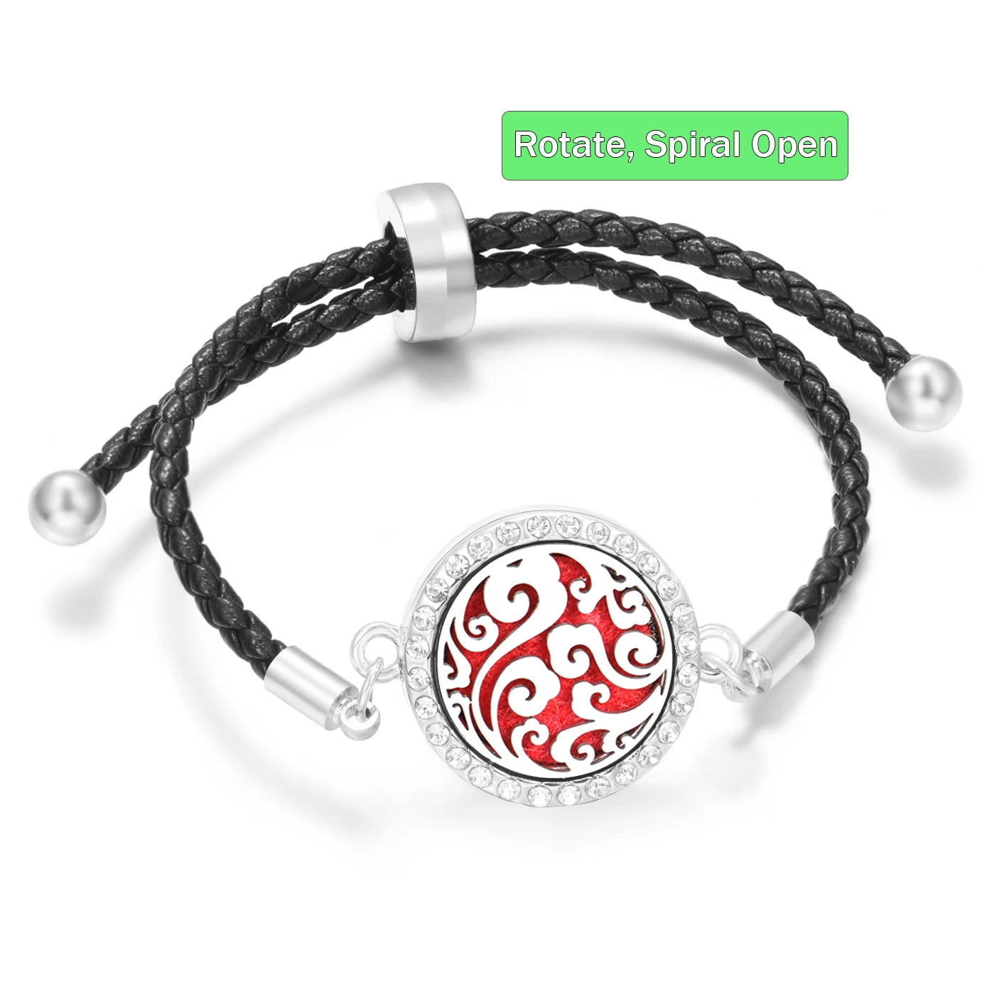 Aromatherapy Diffuser Flowers Rose Women Leather Perfume Bangle Essential Oil Locket Spiral Open Rhinestones Bracelet Jewelry