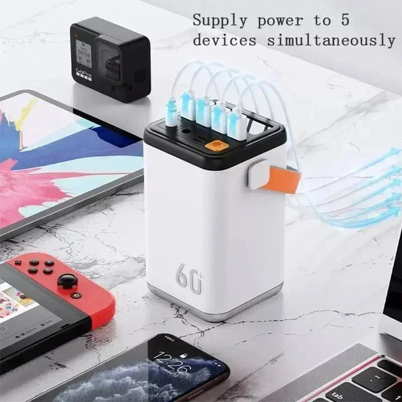 New power bank with large capacity 66W fast charging with cable outdoor camping mobile power supply 60,000 mAh large capacity