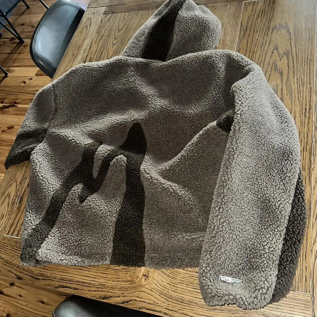 Winter Fashion Trend Color Blocking Lamb Fleece Men Women's High Street Casual Versatile Pullover Zipper Hooded Loose Warm Coat