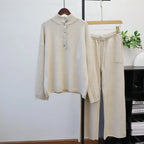 Pant Set Women Two Piece Sets Stand Collar Full Sleeve Knit Tops Wide Leg Long Pants Lace Up Elastic Waist Y2k Streetwear