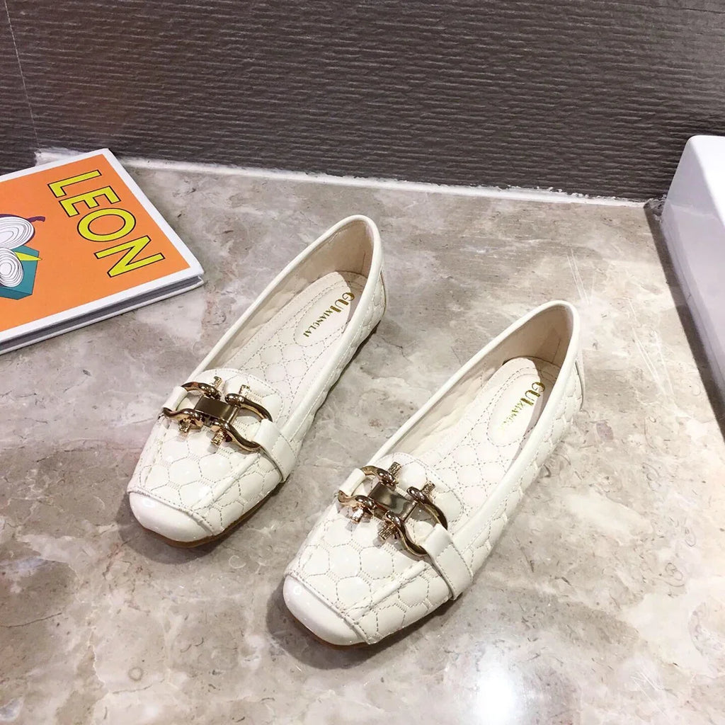 Woman's Flats Casuales for Female Soft Bottom Comfortable Square Head Single Shoes White Black Red Ladies Spring Autumn Loafers