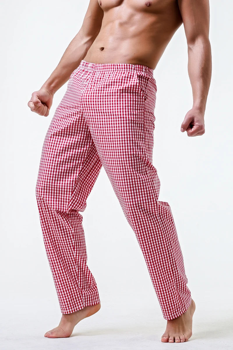 Pajama Pants Men's Pants Pure Cotton Home Pants Thin Summer Loose Plaid Cotton Home Pants Spring & Fall Air-Conditioned Pants