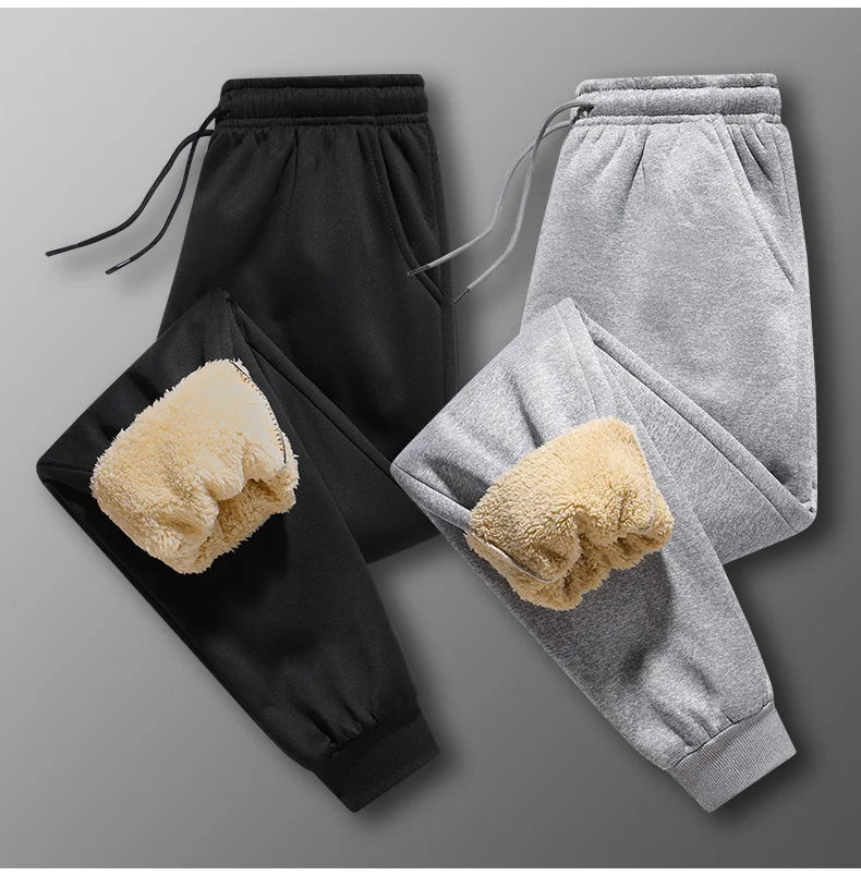 Pants for men in autumn and winter, thickened with fleece for outerwear, casual pants, warm lamb wool sports sweatpants