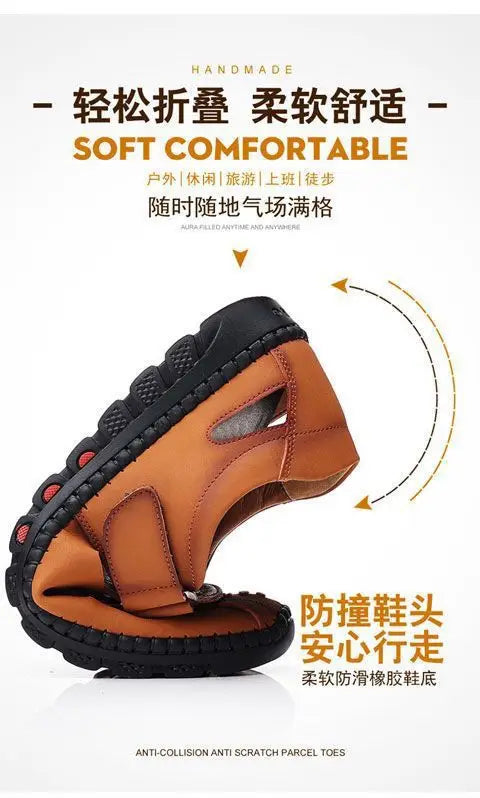 Men Sandals Leather 2024 Summer Breathable Casual Shoes for Man Slip on Clogs Outdoor Walking Shoes Non Slip Hand Made Sandalias