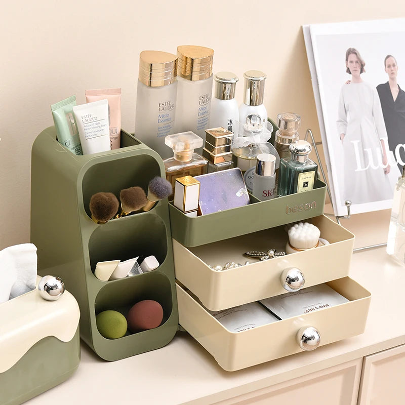 Cosmetics Storage Box, Large Capacity Desktop Dressing Table, Cosmetics Storage Rack With Oblique Plug-In Design Made Of ABS+PET