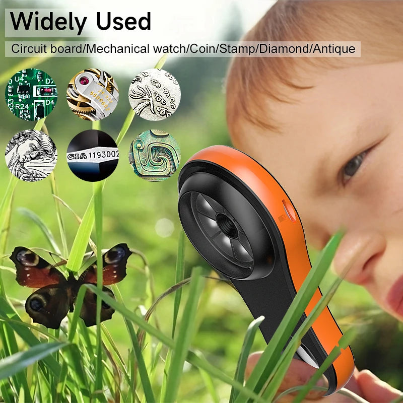 2.0'' IPS Digital Magnifier HD 1080P 500X Portable Microscope Handheld Mignifying Glass for Electronics Repair Check Jewelry