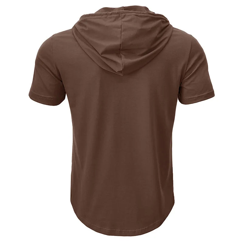 Men's Short-sleeved T-shirts for Sports and Fitness American-style Henley Shirt Hooded Top