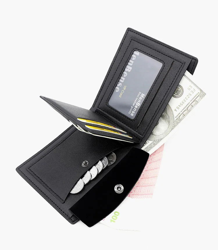 Slim Men Wallets New Short Zipper Card Holder Photo Holder Male Purse Simple Coin Pocket High Quality PU Leather Men's Wallet
