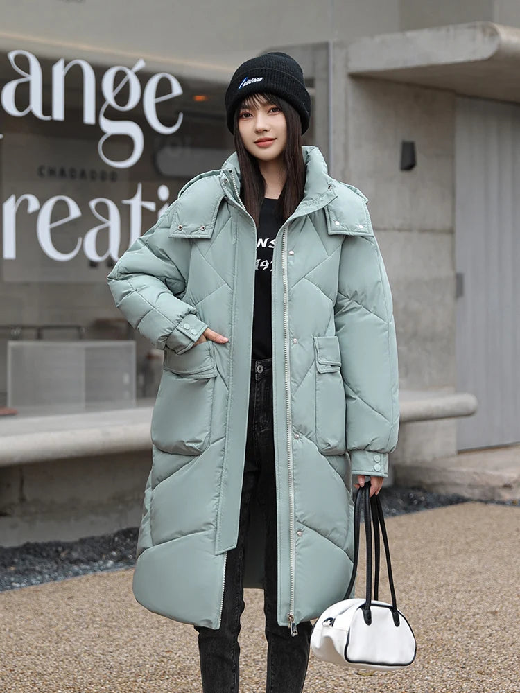Vielleicht 2024 Snow Wear New Solid Winter Coat for Women Down Jacket Warm Casual Loose Hooded Winter Women Jacket Long Parkas