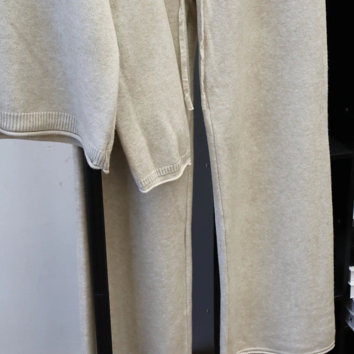 Pant Set Women Two Piece Sets Stand Collar Full Sleeve Knit Tops Wide Leg Long Pants Lace Up Elastic Waist Y2k Streetwear