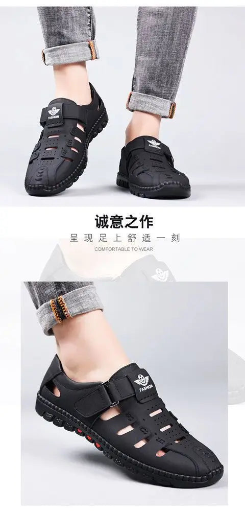 Men Sandals Leather 2024 Summer Breathable Casual Shoes for Man Slip on Clogs Outdoor Walking Shoes Non Slip Hand Made Sandalias