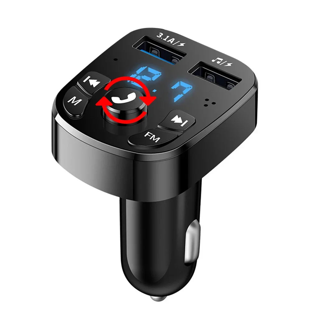 Car Hands-free Bluetooth-compaitable 5.0 FM Transmitter Car Kit MP3 Modulator Player Handsfree Audio Receiver 2 USB Fast Charger